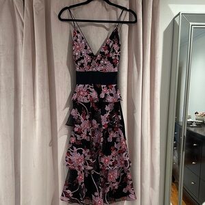 Aidan Mattox Elegant Floral Black and Pink Dress